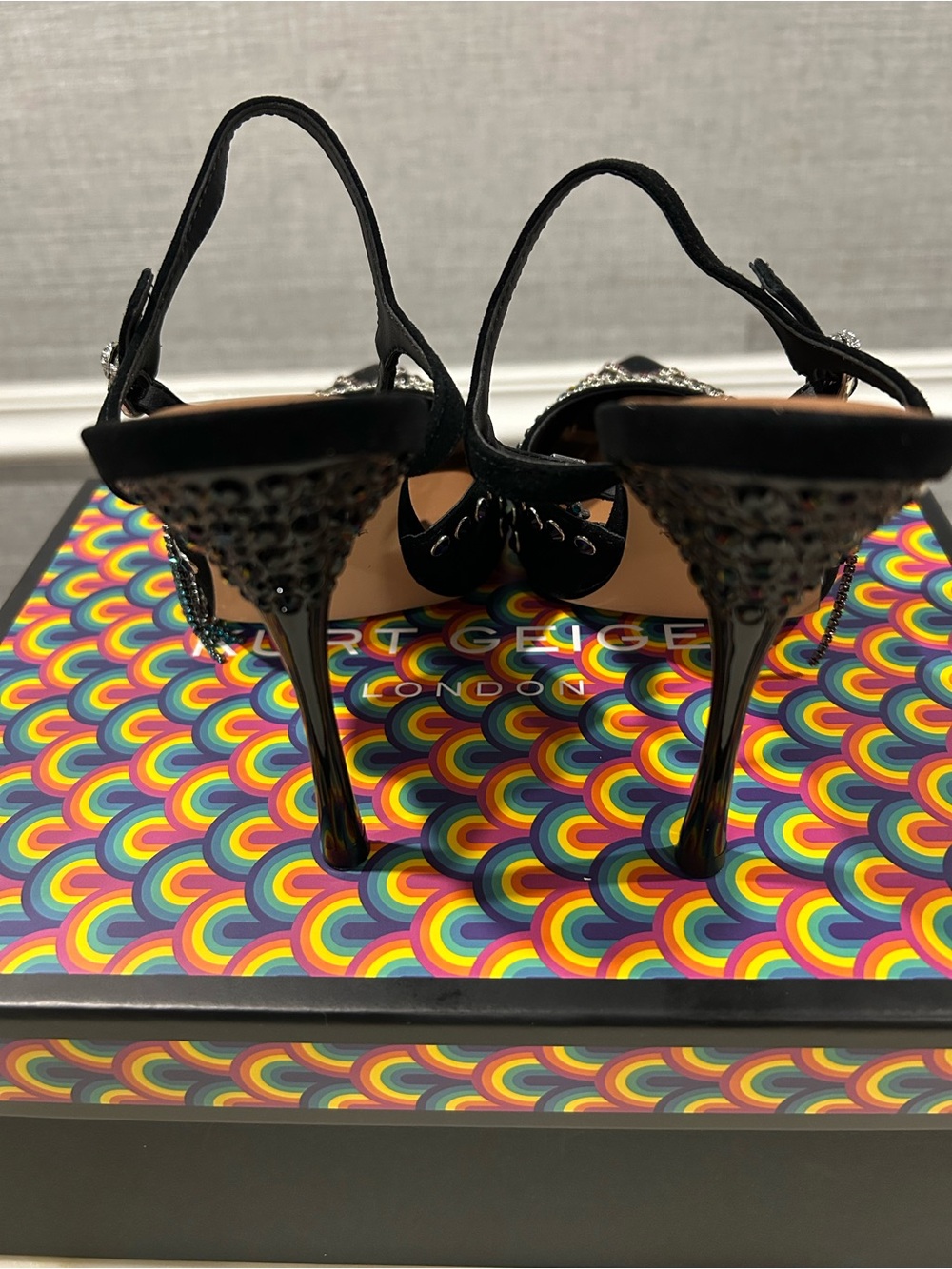 Kurt Geiger Black Crystal-Embellished Pointed Toe Heels with Multicolor Tassels - Picture 3 of 4